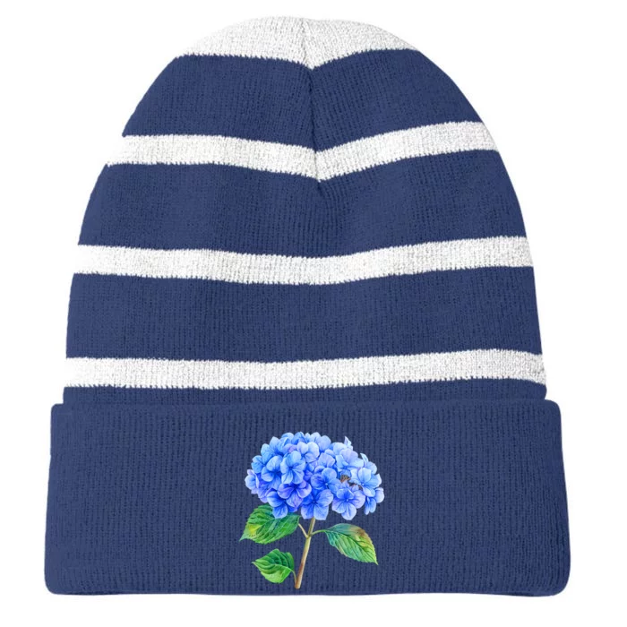 Beautiful Blue Hydrangea Flowers Striped Beanie with Solid Band