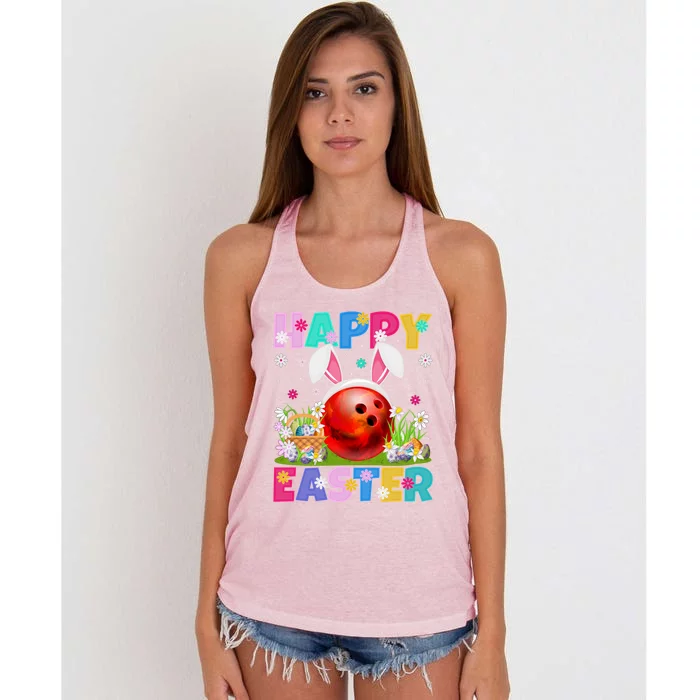 Bowling Ball Happy Easter Bunny Bowling Ball Easter Sunday Gift Women's Knotted Racerback Tank