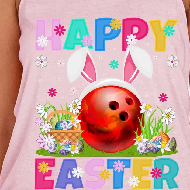 Bowling Ball Happy Easter Bunny Bowling Ball Easter Sunday Gift Women's Knotted Racerback Tank