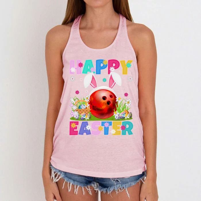 Bowling Ball Happy Easter Bunny Bowling Ball Easter Sunday Gift Women's Knotted Racerback Tank