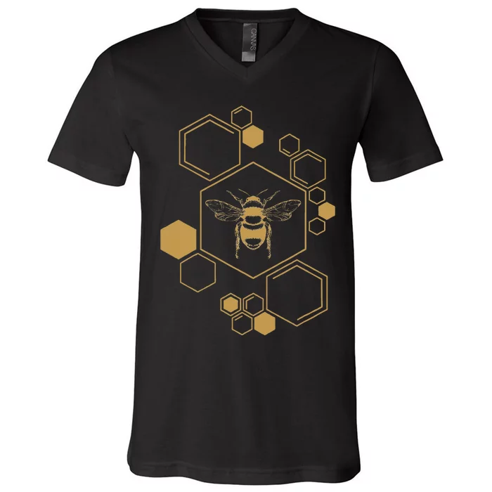 Bee Beekeeping Honeycomb Honey Beekeeper Bee V-Neck T-Shirt