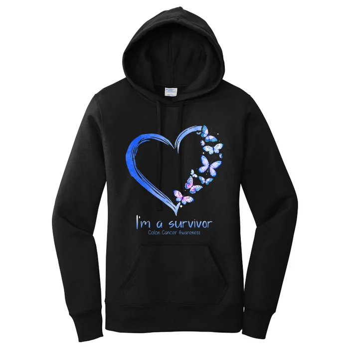 Blue Butterfly Heart Im A Survivor Colon Cancer Awareness Women's Pullover Hoodie