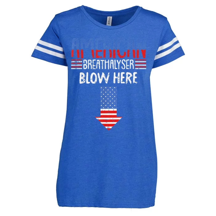 Breathalyzer Blow Here Funny 4th Of July Funny American Flag Enza Ladies Jersey Football T-Shirt