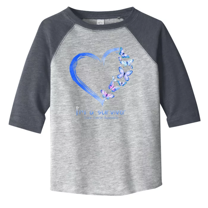 Blue Butterfly Heart I'm A Survivor Colon Cancer Awareness Toddler Fine Jersey T-Shirt