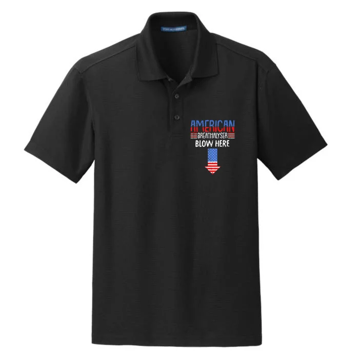 Breathalyzer Blow Here Funny 4th Of July Funny American Flag Dry Zone Grid Performance Polo