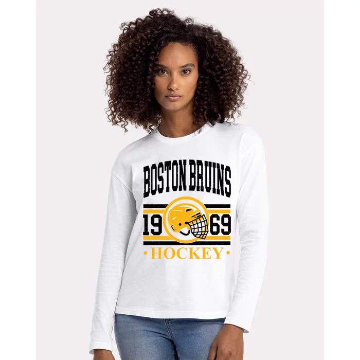 Boston Bruin Hockey Team Supporter Womens Cotton Relaxed Long Sleeve T-Shirt