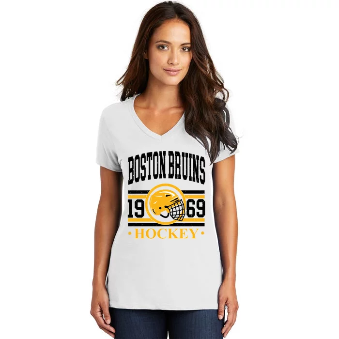 Boston Bruin Hockey Team Supporter Women's V-Neck T-Shirt