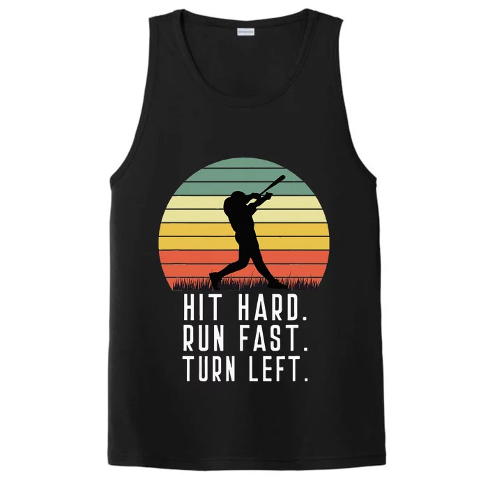 Baseball Batter Homerun Hit Hard Run Fast Turn Left Vintage Performance Tank