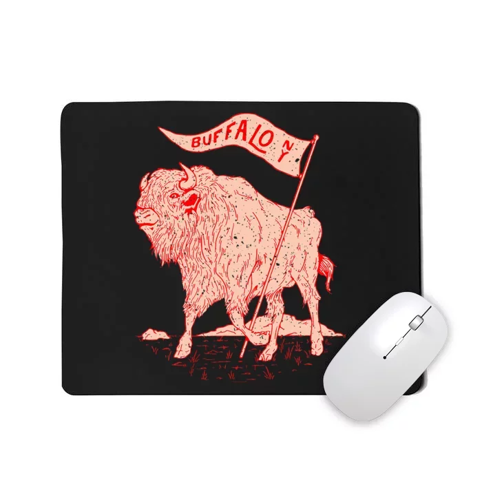 Bison Buffalo Holds A Flag Say Buffalow Ny New York Mousepad