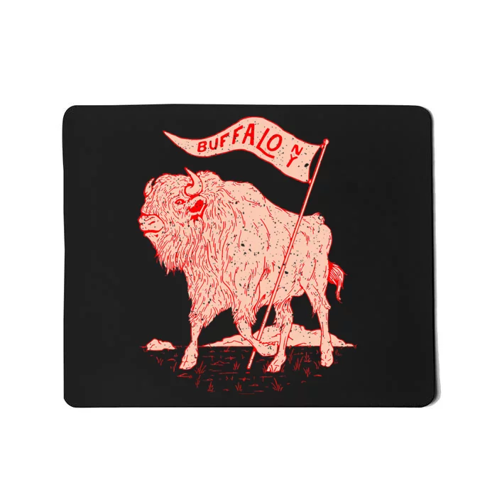 Bison Buffalo Holds A Flag Say Buffalow Ny New York Mousepad