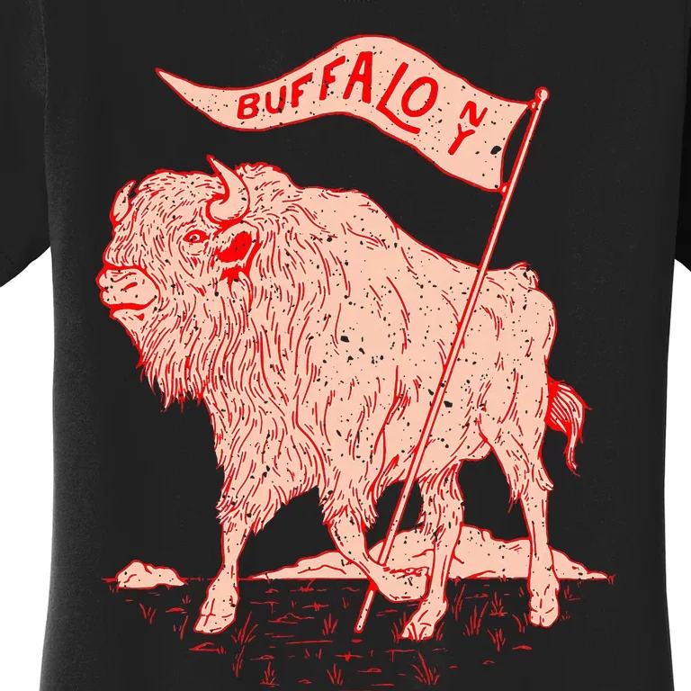 Bison Buffalo Holds A Flag Say Buffalow Ny New York Women's T-Shirt