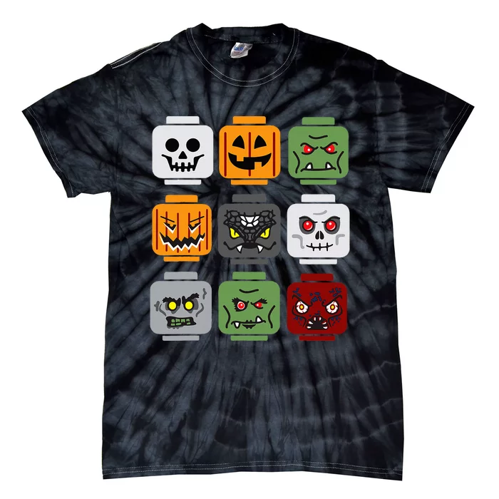 Building Brick Head Pumpkin Ghost Zombie Friends Tie-Dye T-Shirt