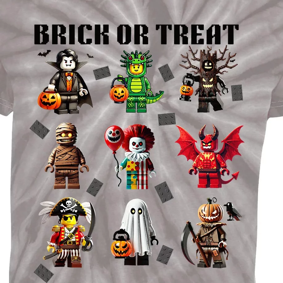 Building Bricks Halloween Brick Or Treat Costume Monsters Kids Tie-Dye T-Shirt