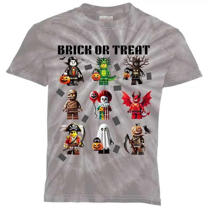 Building Bricks Halloween Brick Or Treat Costume Monsters Kids Tie-Dye T-Shirt