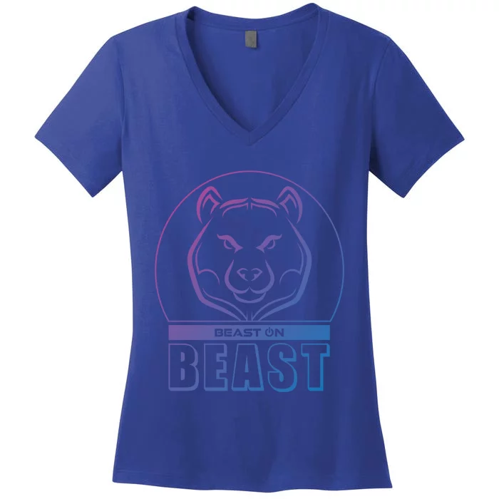 Beast Bear Head Gym Fitness Training Workout Bodybuilding Funny Gift Women's V-Neck T-Shirt