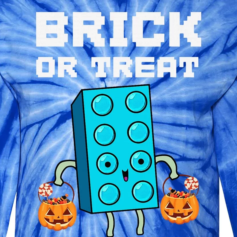 Block Building Halloween Brick Or Treat Master Builder Design Is An Ideal Gift F Tie-Dye Long Sleeve Shirt