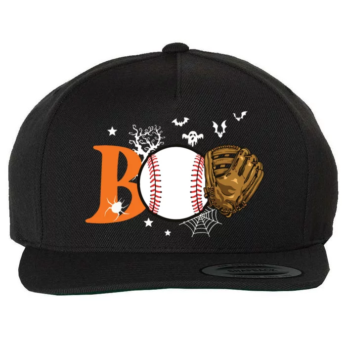 Boo Baseball Halloween Player Catcher Pitcher Spooky Season Wool Snapback Cap