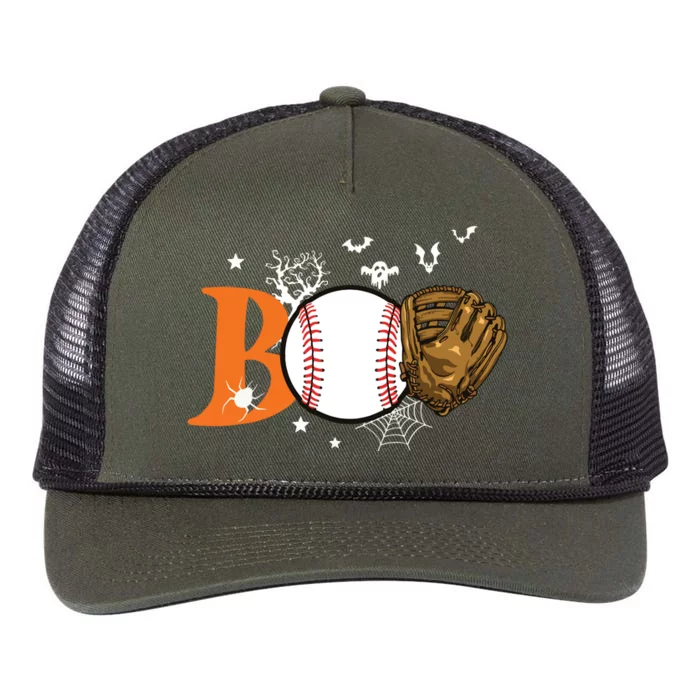 Boo Baseball Halloween Player Catcher Pitcher Spooky Season Retro Rope Trucker Hat Cap