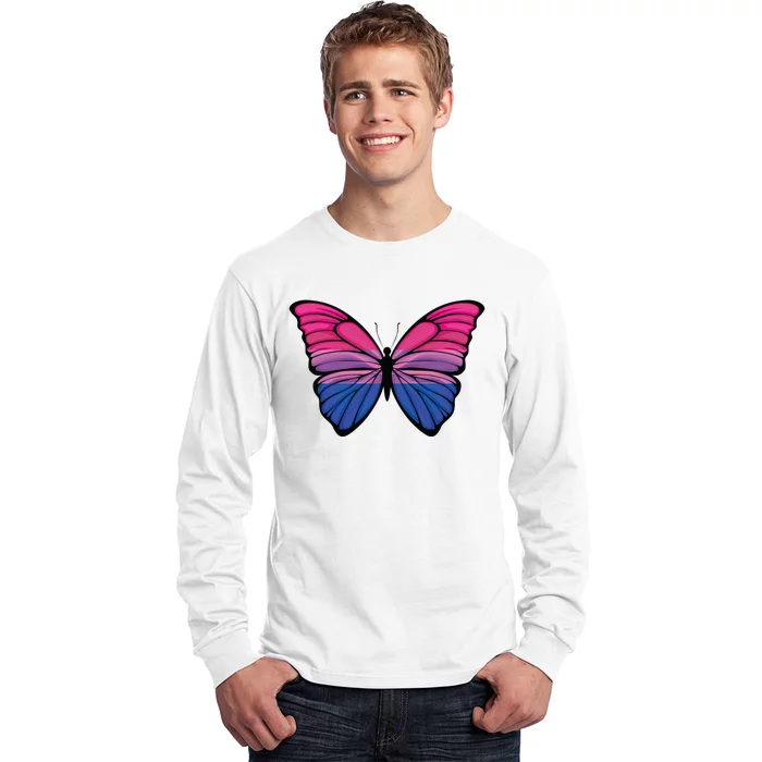 Bisexual Butterfly Hypolimnas Bi Pride Flag Long Sleeve Shirt