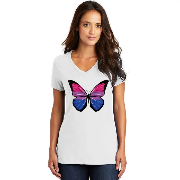 Bisexual Butterfly Hypolimnas Bi Pride Flag Women's V-Neck T-Shirt