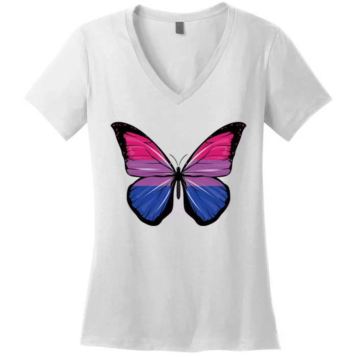 Bisexual Butterfly Hypolimnas Bi Pride Flag Women's V-Neck T-Shirt