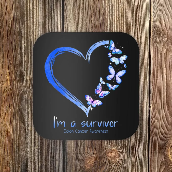 Blue Butterfly Heart Im A Survivor Colon Cancer Awareness Coaster