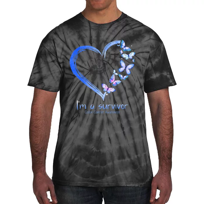 Blue Butterfly Heart Im A Survivor Colon Cancer Awareness Tie-Dye T-Shirt