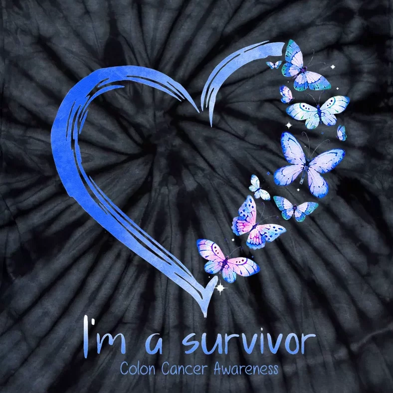 Blue Butterfly Heart Im A Survivor Colon Cancer Awareness Tie-Dye T-Shirt