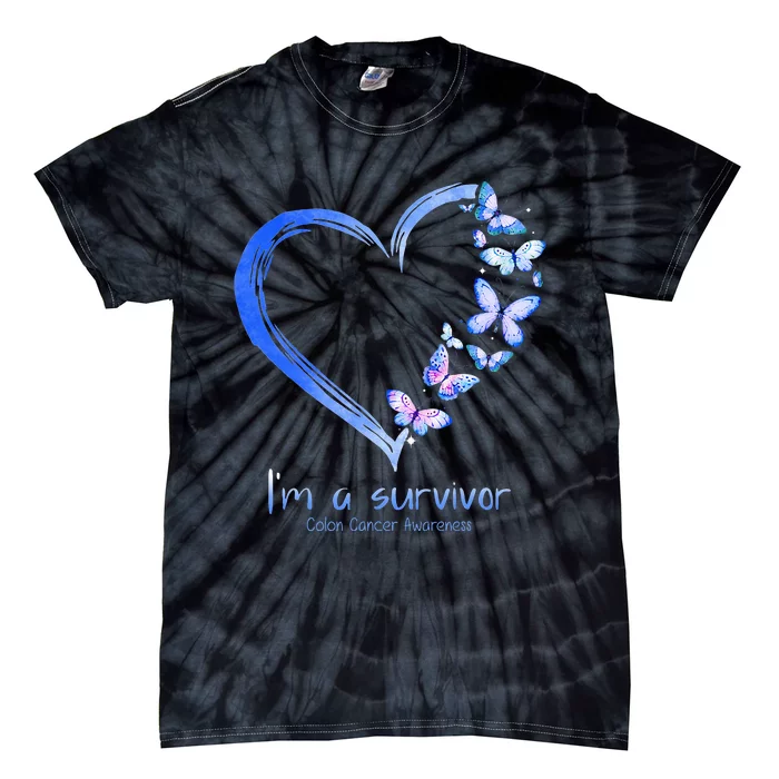 Blue Butterfly Heart Im A Survivor Colon Cancer Awareness Tie-Dye T-Shirt