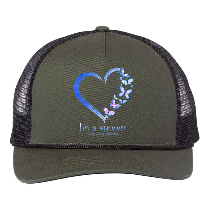 Blue Butterfly Heart Im A Survivor Colon Cancer Awareness Retro Rope Trucker Hat Cap