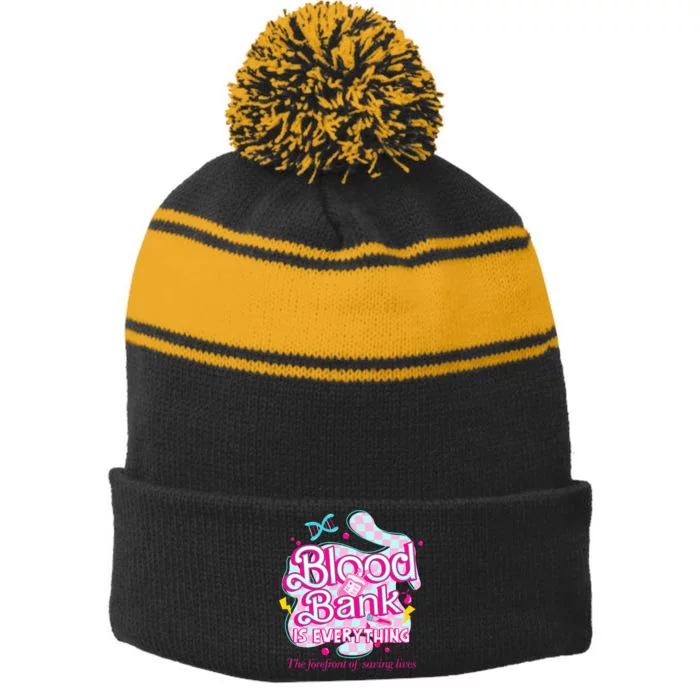 Blood Bank Is Everything Pink Retro Lab Week 2024 Med Tech Stripe Pom Pom Beanie