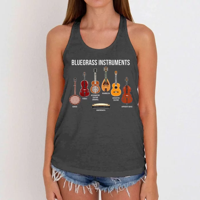 Banjo Bluegrass Instruments Vintage Music Fans Banjo Player Women's Knotted Racerback Tank