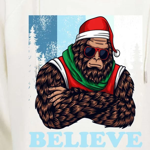 Bigfoot Believe In Christmas Sasquatch Funny Xmas Gift Womens Funnel Neck Pullover Hood