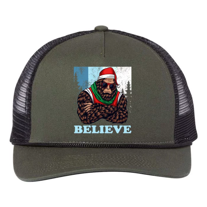 Bigfoot Believe In Christmas Sasquatch Funny Xmas Gift Retro Rope Trucker Hat Cap