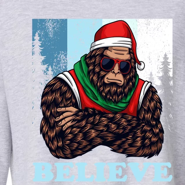 Bigfoot Believe In Christmas Sasquatch Funny Xmas Gift Cropped Pullover Crew