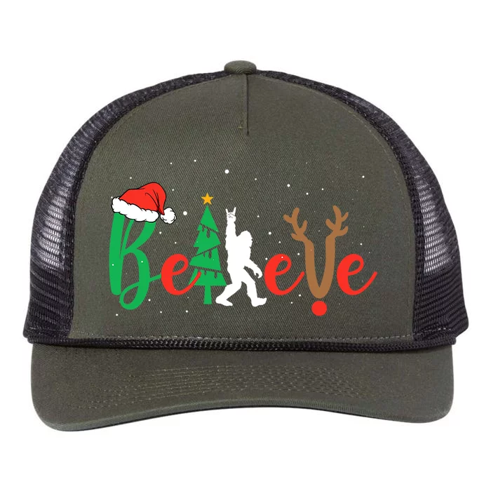 Bigfoot Believe In Christmas Sasquatch Xmas Pajamas Gift Retro Rope Trucker Hat Cap