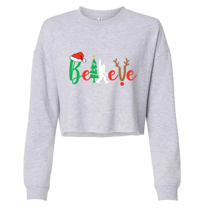 Bigfoot Believe In Christmas Sasquatch Xmas Pajamas Gift Cropped Pullover Crew