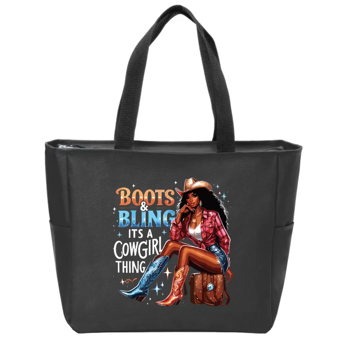 Boots Bling Its A Cowgirl Thing Melanin Rodeo Cowgirl Zip Tote Bag