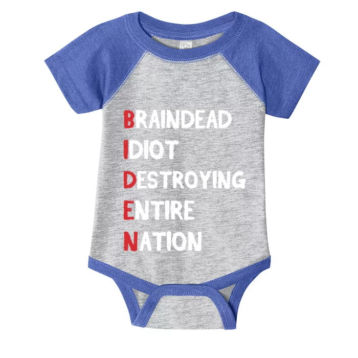 Biden Braindead Idiot Destroying Entire Nation Distressed Funny Gift Infant Baby Jersey Bodysuit