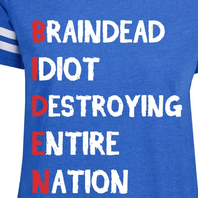 Biden Braindead Idiot Destroying Entire Nation Distressed Funny Gift Enza Ladies Jersey Football T-Shirt