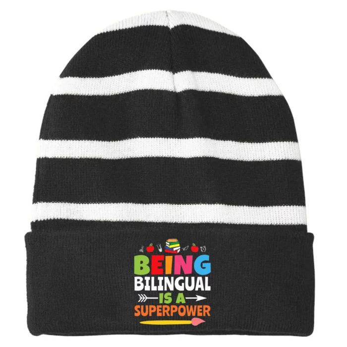 Being Bilingual Is A Superpower Back To School Striped Beanie with Solid Band