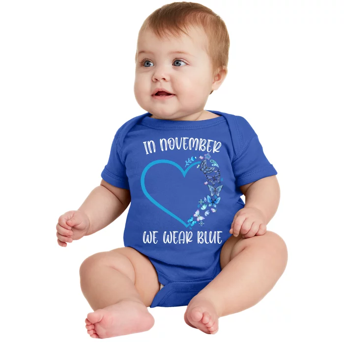 Blue Butterfly In November We Wear Blue Diabetes Awareness Meaningful Gift Baby Bodysuit