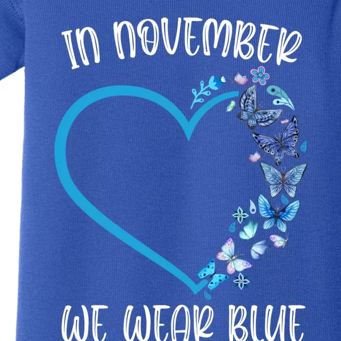 Blue Butterfly In November We Wear Blue Diabetes Awareness Meaningful Gift Baby Bodysuit