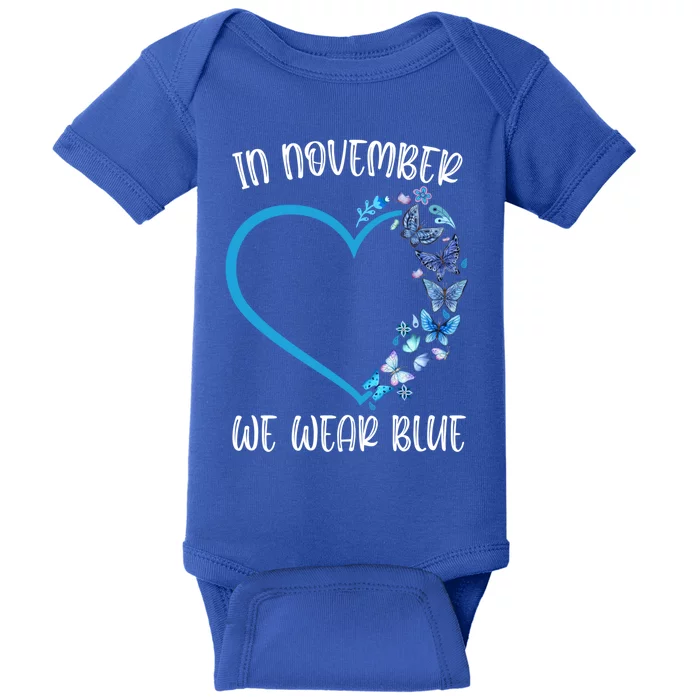 Blue Butterfly In November We Wear Blue Diabetes Awareness Meaningful Gift Baby Bodysuit