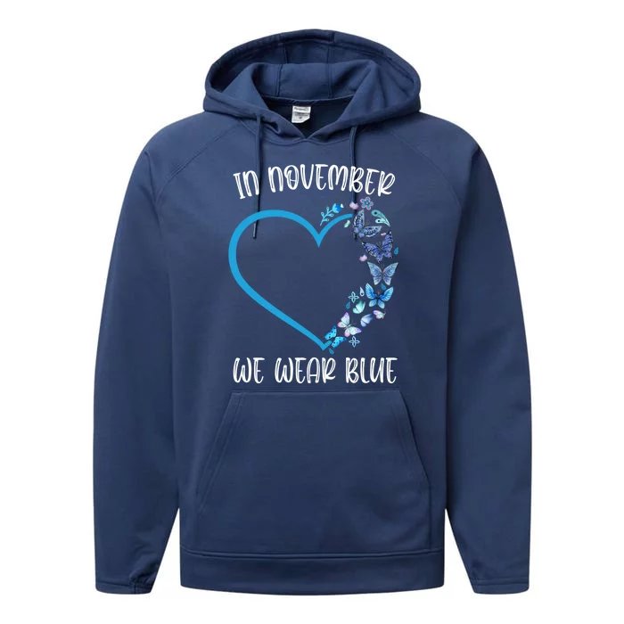 Blue Butterfly In November We Wear Blue Diabetes Awareness Meaningful Gift Performance Fleece Hoodie