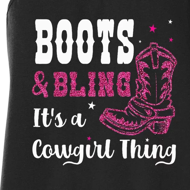 boots & bling it's a cowgirl thing Western Women's Racerback Tank