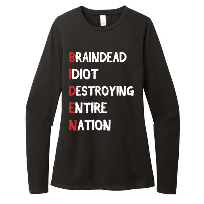 Biden Braindead Idiot Destroying Entire Nation Distressed Womens CVC Long Sleeve Shirt