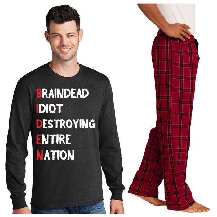 Biden Braindead Idiot Destroying Entire Nation Distressed Long Sleeve Pajama Set