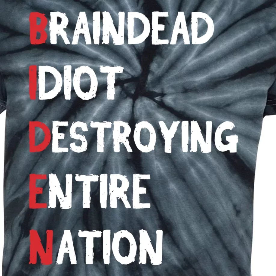 Biden Braindead Idiot Destroying Entire Nation Distressed Kids Tie-Dye T-Shirt