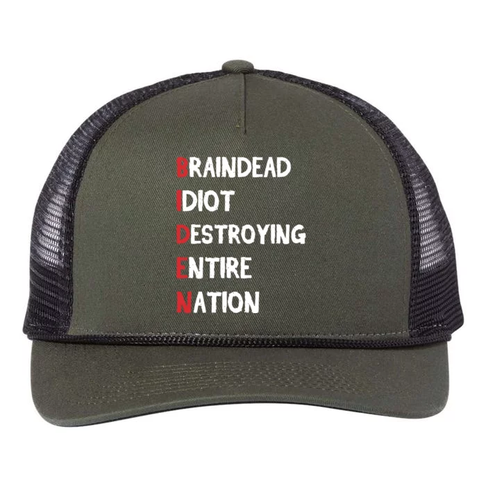 Biden Braindead Idiot Destroying Entire Nation Distressed Retro Rope Trucker Hat Cap